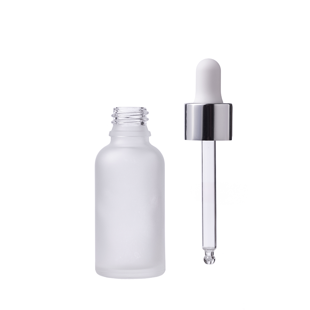 Матовый стеклянный флакон 24R-GB30CM с серебристым дроппером 24R-DRO18M